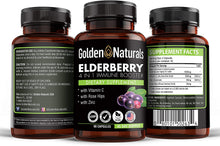 Golden Naturals Organic Black Elderberry Extract (Sambucus Nigra) 1000mg 4 in 1 Immune Booster, with Vitamin C, Rose Hips and Zinc, 90 Capsules, Powerful...