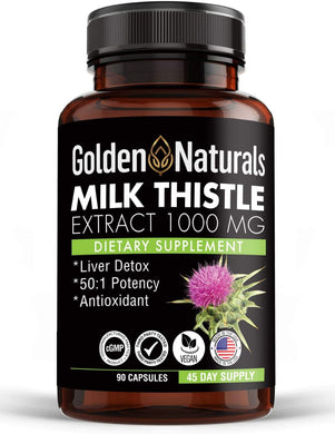 Organic Milk Thistle 1000 Milligram, Highly Potent 50:1 (Silymarin Marianum) Concentrated Extract for Liver Care and Detox, 90 Veggie Capsules